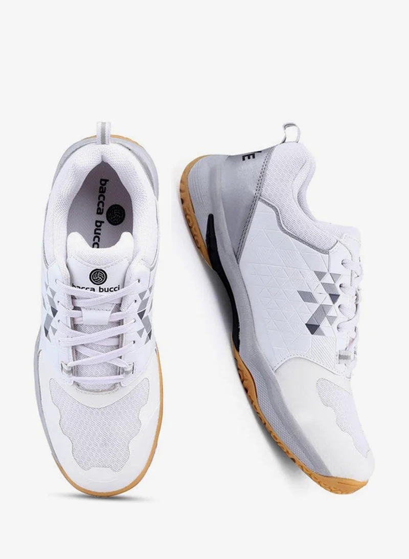 Bacca Bucci White Pinnacle Swift Strik High-Performance Non-Marking Outsole Court Shoes for Men | Best Price UAE